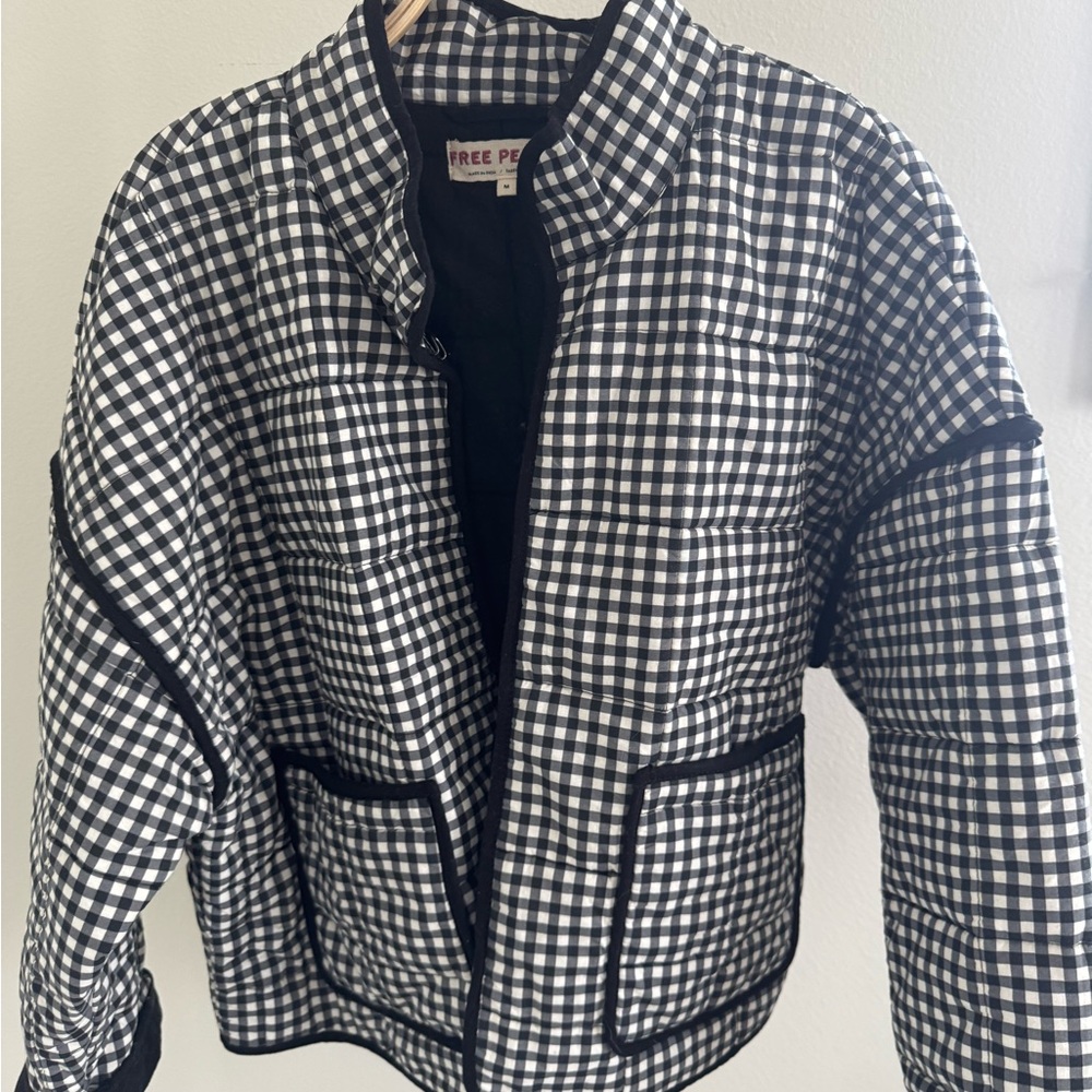Free People Checkered Bomber Jacket in Black and White - Picture 2 of 5